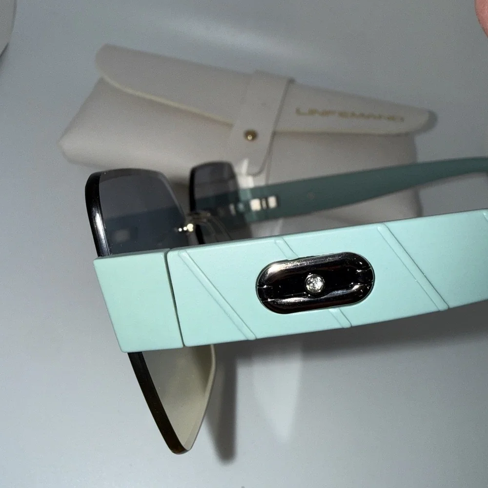 Linfemand Women's Sunglasses With Cream And Green Frame. Tinted Lens's.